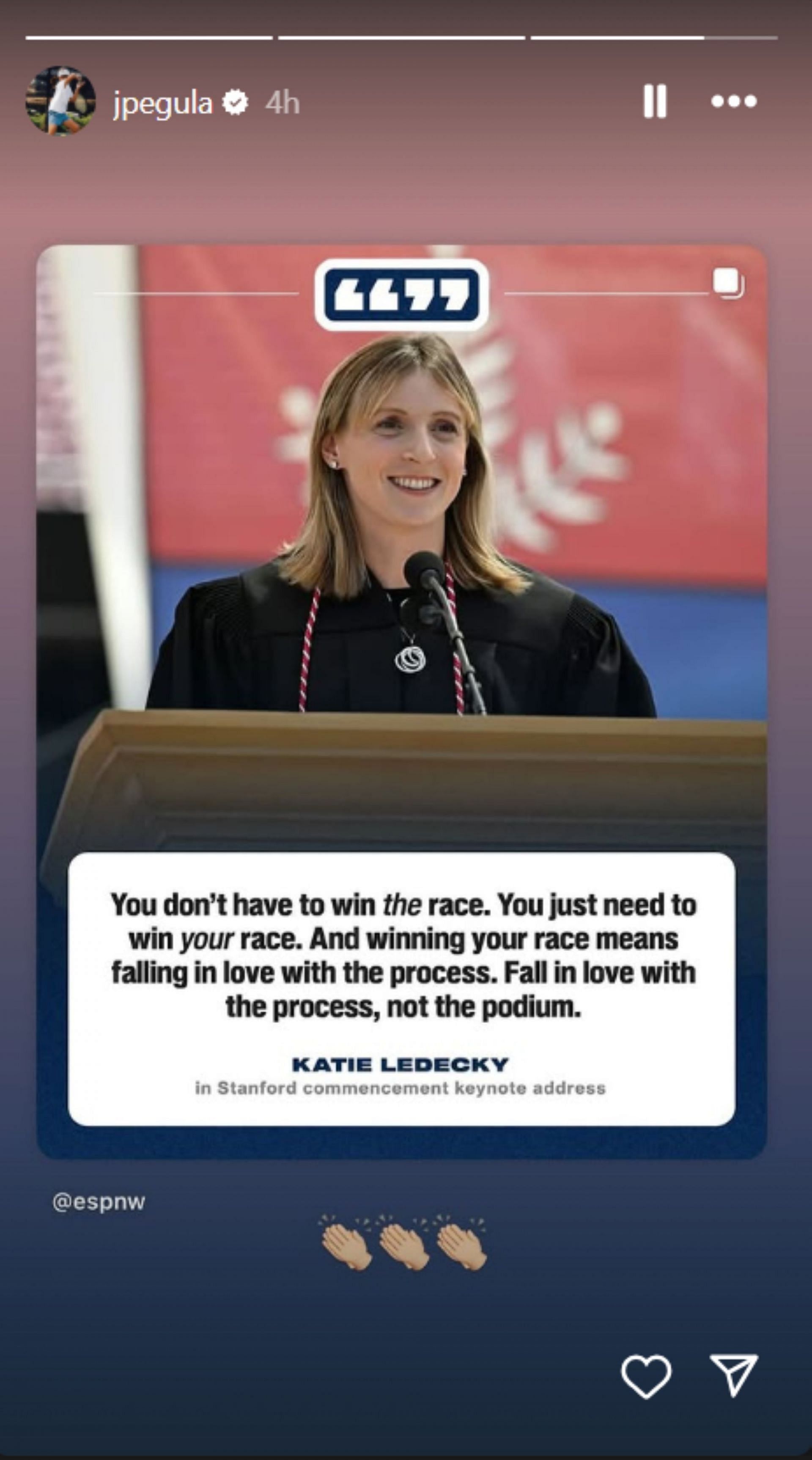 Jessica Pegula lauding Katie Ledecky; Instagram - @jpegula